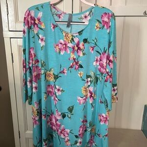 Honeyme Floral Print Dress- Turquoise and Pink